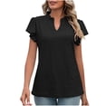thumbnail image 2 of QUNYINEY V Neck Women Tops Solid Pullover Casual Ruffle Short Sleeve Shirts Loose Cut Out Shirts for Women Trendy, 2 of 7