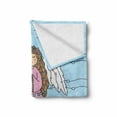 thumbnail image 2 of Angel Wings Soft Flannel Fleece Throw Blanket, Girl on Clouds for Love Christmas Hearts Doodle, Cozy Plush for Indoor and Outdoor Use, 60" x 80", Pale Azure Blue White, by Ambesonne, 2 of 6