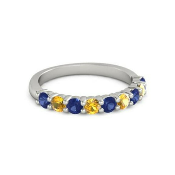 925 Sterling Silver Round 2.50 MM Blue Sapphire Citrine Eternity Women Ring Size US- 4