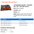 thumbnail image 2 of Left Headlight Assembly - Compatible with 1998 - 2004 GMC Sonoma 1999 2000 2001 2002 2003, 2 of 2