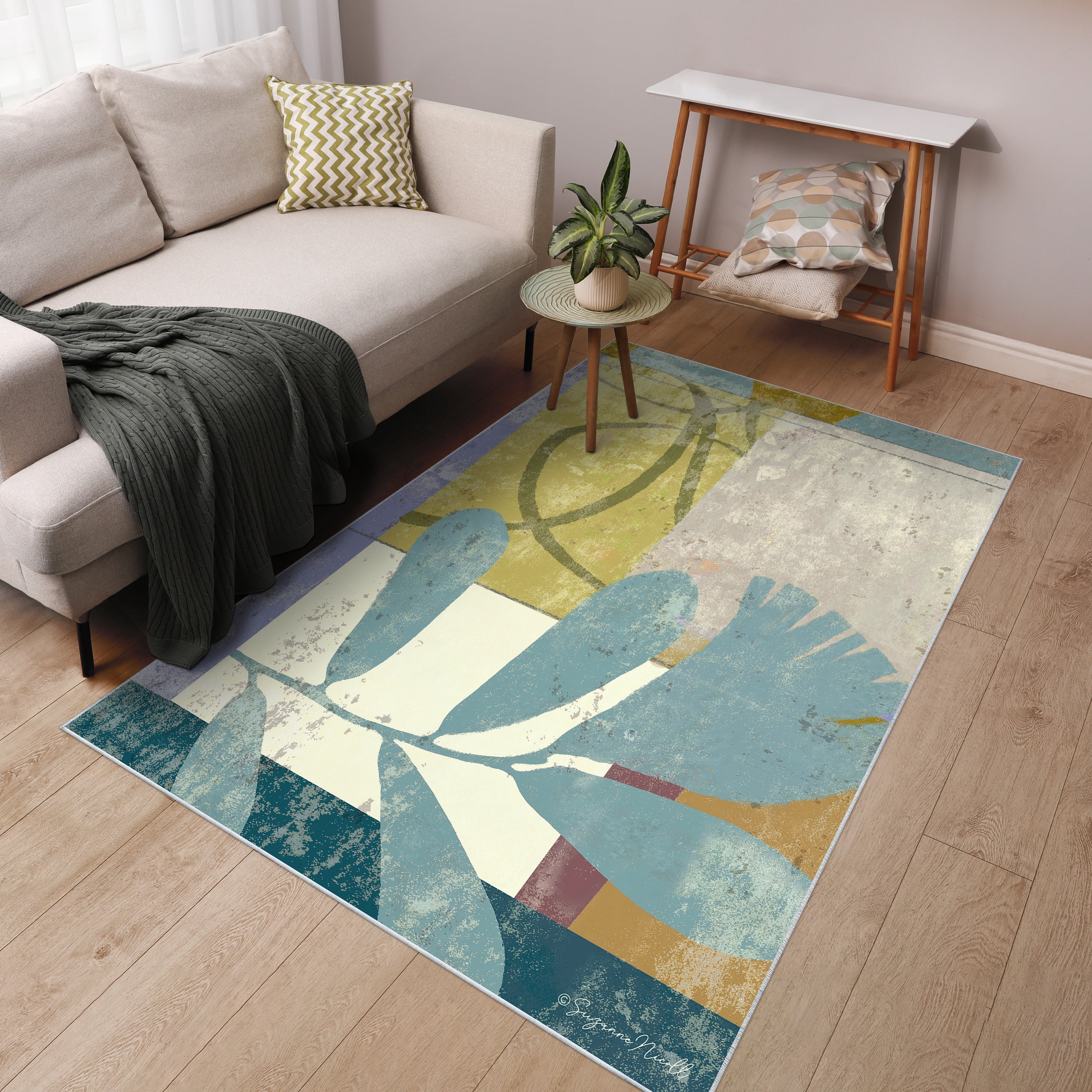 Calla II Washable Flower Art Area Rug size 5'x8'