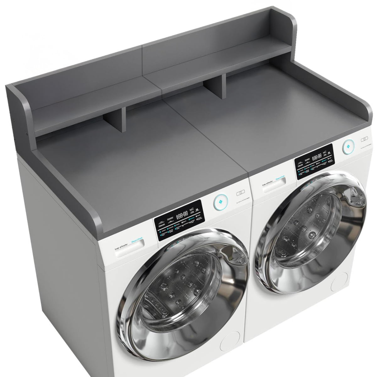 Washer Dryer Countertop 2 Tier Laundry Storage Organizer 54 Inch Wood Topper Gray