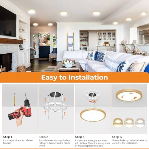 HOVMAP Flush Mount Light, 3 PC Flush Mount Ceiling Light Fixtures 100W Equivalent Flat Led Lights for Room Ceiling,7.5" Ultra Thin Round*, Kitchen Lighting Fixtures Ceiling, 7" Yellow 3CCT