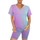 thumbnail image 5 of Conjunto de dos piezas con estampado degradado para mujer: poliéster y spandex, cuello en V, pantalones cortos ciclistas., 5 of 6