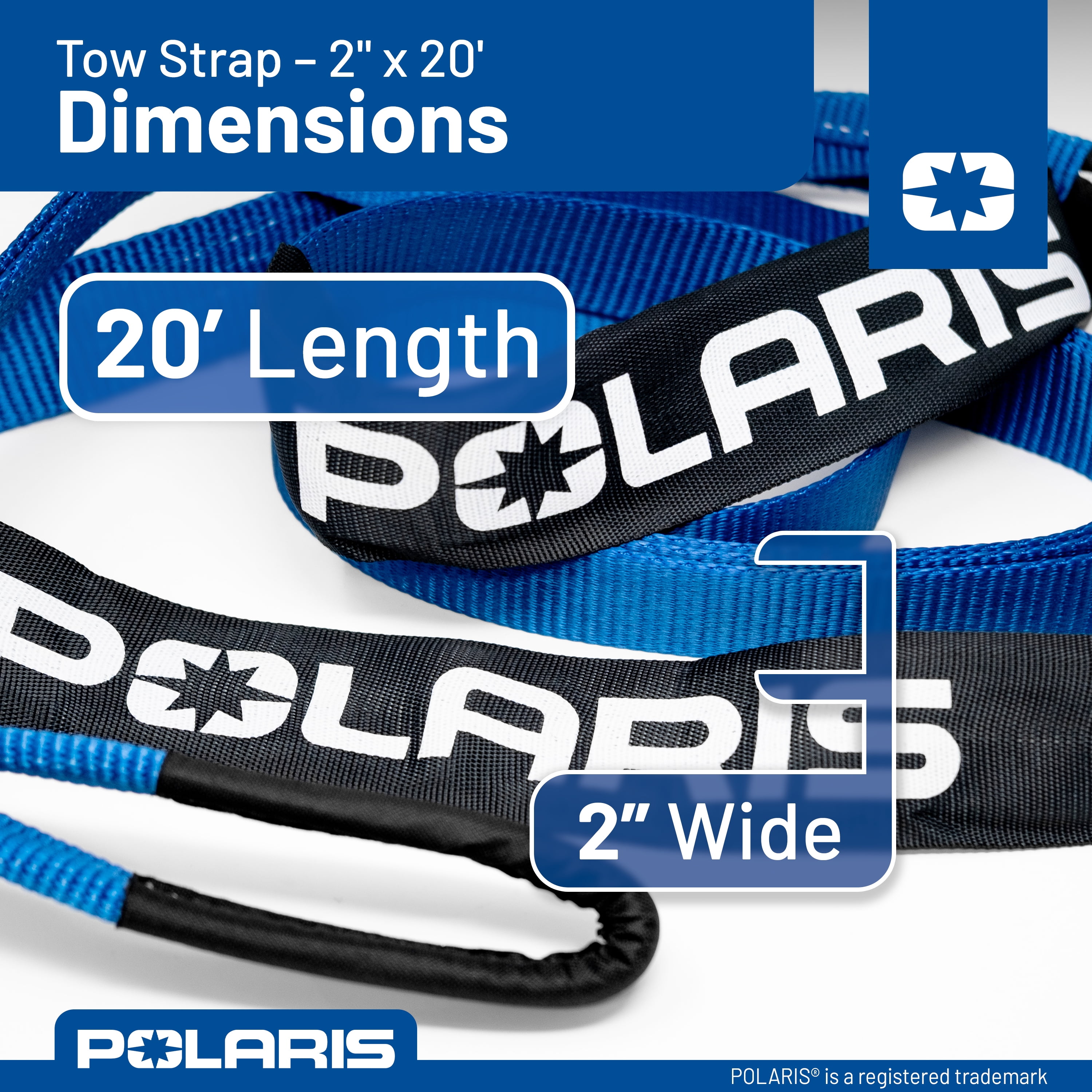 Polaris Tow Strap 2" x 20', Medium Duty Recovery Tow Strap