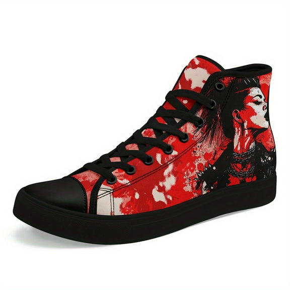 Coolcustomize Men's Punk Graffiti Print High-Top Sneakers - Lightweight Breathable Streetwear Casual Shoes with Rubber Sole, Plus Size Urban Fashion Trainers, Casual Footwear, Bold Eye Design Boots