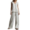 thumbnail image 2 of Maqroz Trendy Outfits for Women 2026 2 Piece Sleeveless V Neck Vertical Striped Top and Pants Set with Pockets Loose Fit Casual Outfit Vacation Travel 2026 White M, 2 of 6
