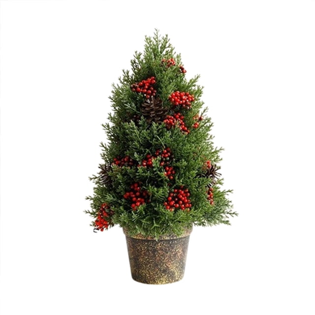 Artificial Christmas Tree with Decorations, Tabletop PVC Christmas Tree with Berries and Pine Cones, Compact Holiday Centerpiece for Home Office Party Winter Decor
