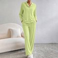 thumbnail image 3 of Womens Plus Size Pajama Sets Long Sleeve Button Up Pjs and Casual Wide Leg Pants Knit Solid Color Fall Sleepwear Set with Pocket Size S-5XL, 3 of 8