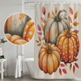 thumbnail image 5 of Burnt Orange Pumpkin Fall Shower Curtain, Waterproof Shower Curtains for Bathroom, Thanksgiving Botanical Leaves Rustic Washable Fabric Bathtub Curtain Set Bath Decor with 12 Hooks Extra Long 72"x96", 5 of 8