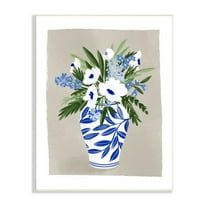 Stupell Industries White Poppies Flower Leaves Traditional Chinoiserie Pattern Vase,13 x 19, Design by Doodles.Ink.