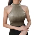 thumbnail image 1 of Playeras,Blusas y Tops,Ropa para Mujer Básicos camisetas sin mangas para las mujeres sin mangas O-cuello chaleco Casual Slim mujeres Tops tejer blusa de mujer sólida (Khaki, One Size), 1 of 4