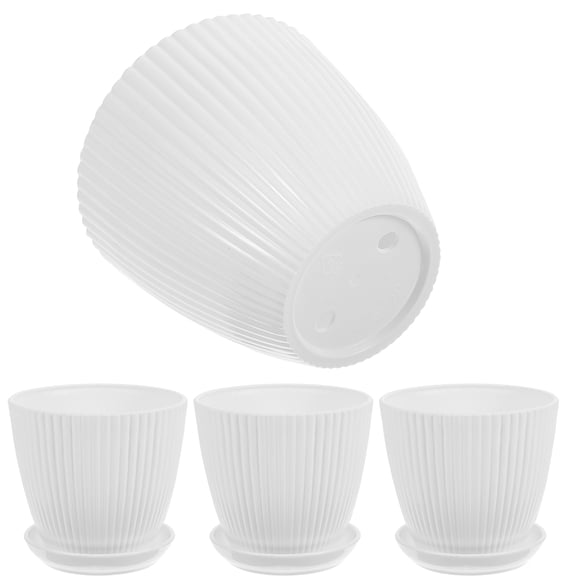 TEHAUX 4Pcs Small Flower Pots With Drainage White PP Resin Indoor Use Household Plants Pot