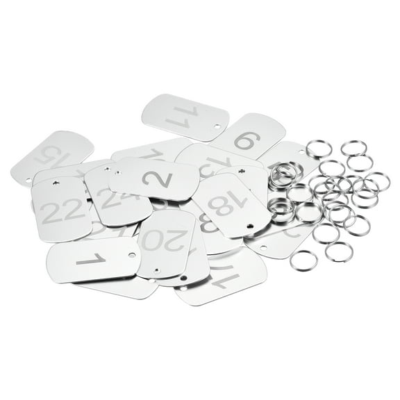 Uxcell Numbered Tag, Aluminum Key Tags Metal ID Tags, 1-25 Number with Ring Silver Tone Rectangle, Pack of 25