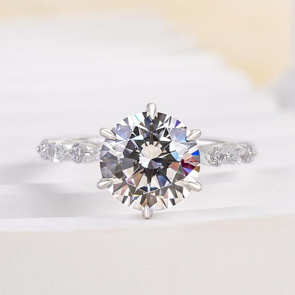 Eloya Jewel 1.6 Ct Round Cut Multi Stone Engagement Ring – Lab-Created Diamond Solitaire for Women – 14K White Gold Plated – Prong Wedding Ring – Gift for Proposal or Anniversary