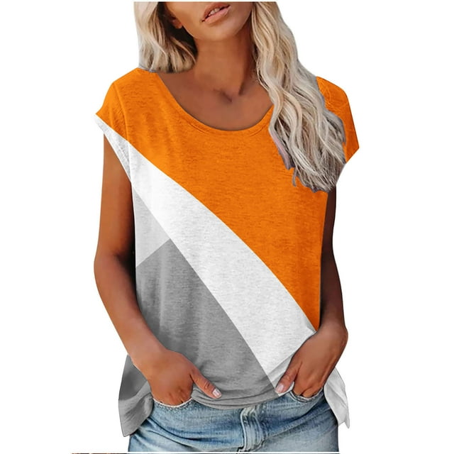 EQWLJWE Hauts d'Été pour Femmes Hauts pour Femmes Liquidation Femmes Décontracté Imprimé Manches Courtes Col Rond Chandail Blouse T-shirt Hauts