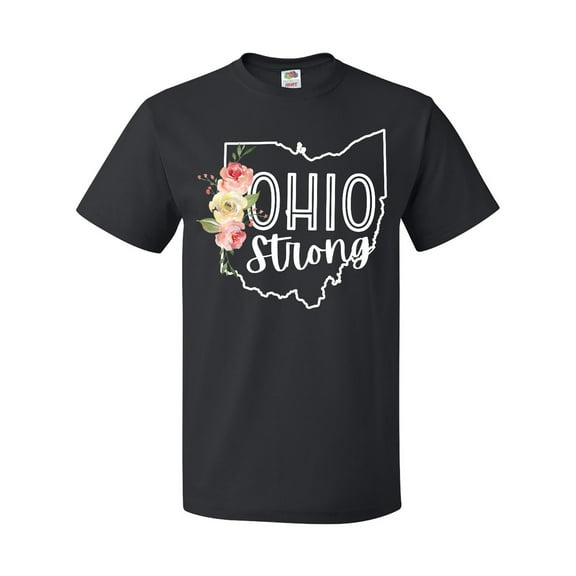 Inktastic Ohio Strong with State Silhouette and Pink Flowers T-Shirt