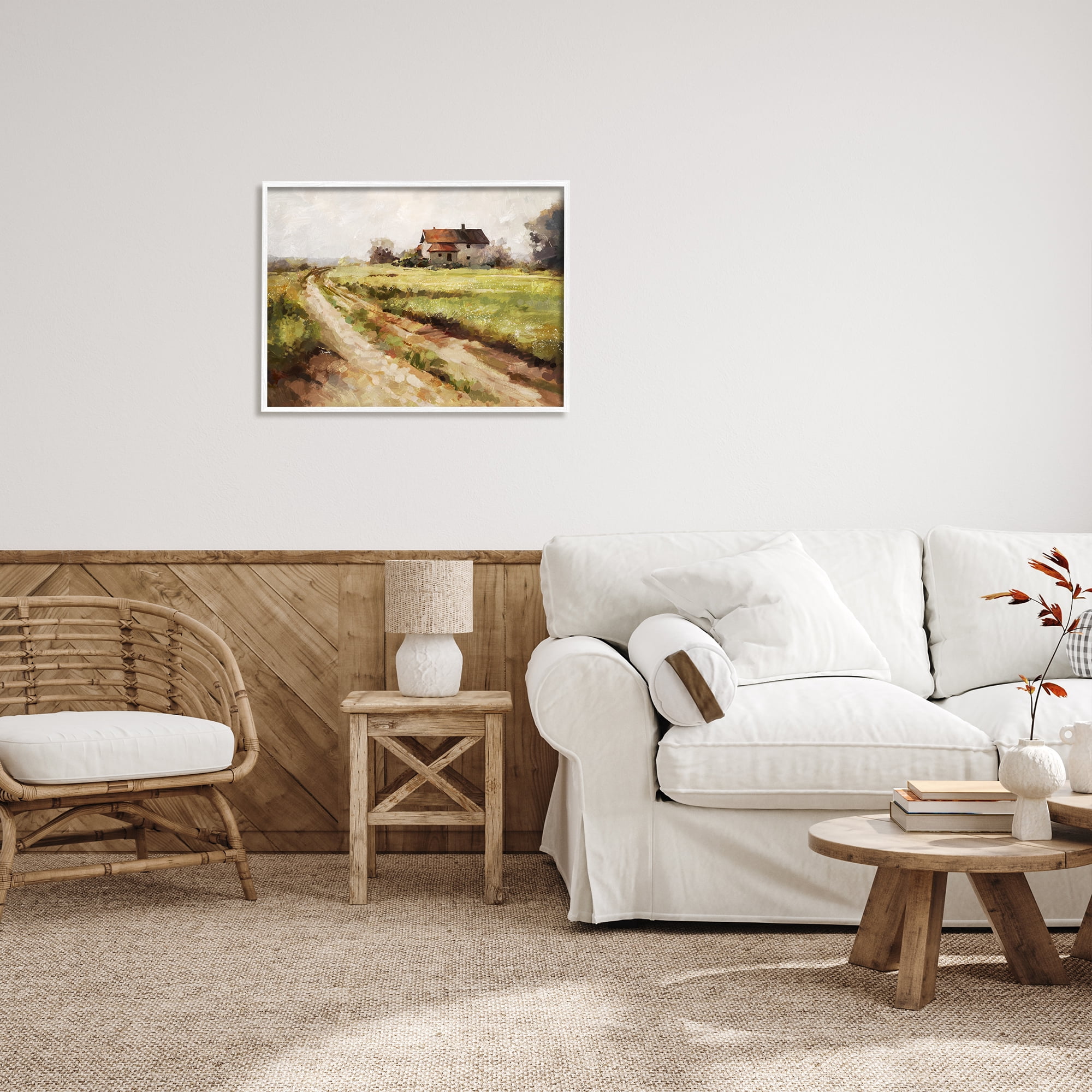 Stupell Industries Country Path to Barn Landscape Painting White Framed Art Print Wall Art, 30 x 24