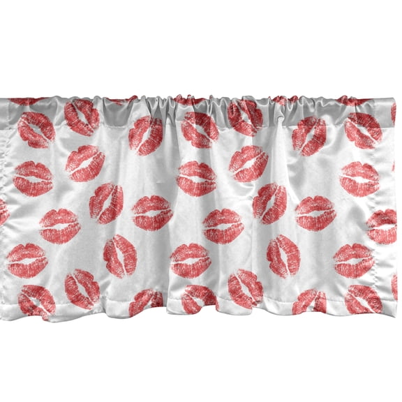 Ambesonne Feminine Window Valance, Red Lipsticks Kiss Marks, 54" X 18", White Red