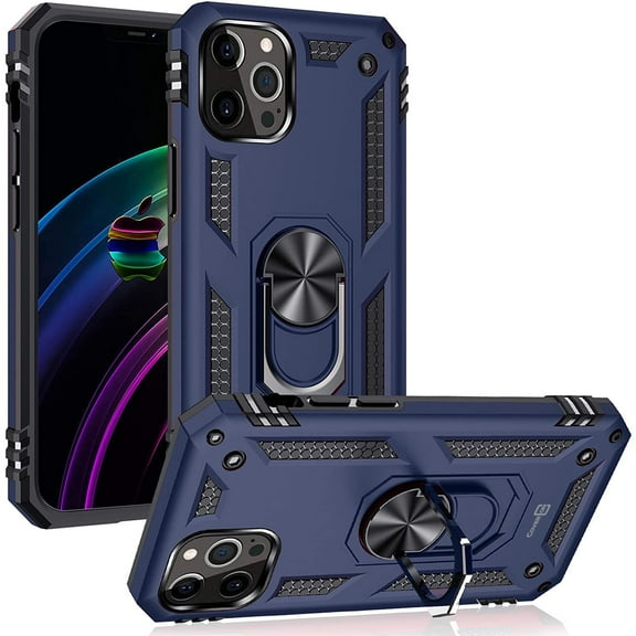 CoverON Apple iPhone 12 Mini Ring Case, Kickstand Rugged Phone Cover Magnetic Car Mount Compatible - Navy Blue