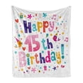 thumbnail image 1 of 15th Birthday Soft Flannel Fleece Throw Blanket, Girlish Design Teenager in Cartoon Style Birds and Flowers Print, Cozy Plush for Indoor and Outdoor Use, 60" x 80", Multicolor, by Ambesonne, 1 of 6