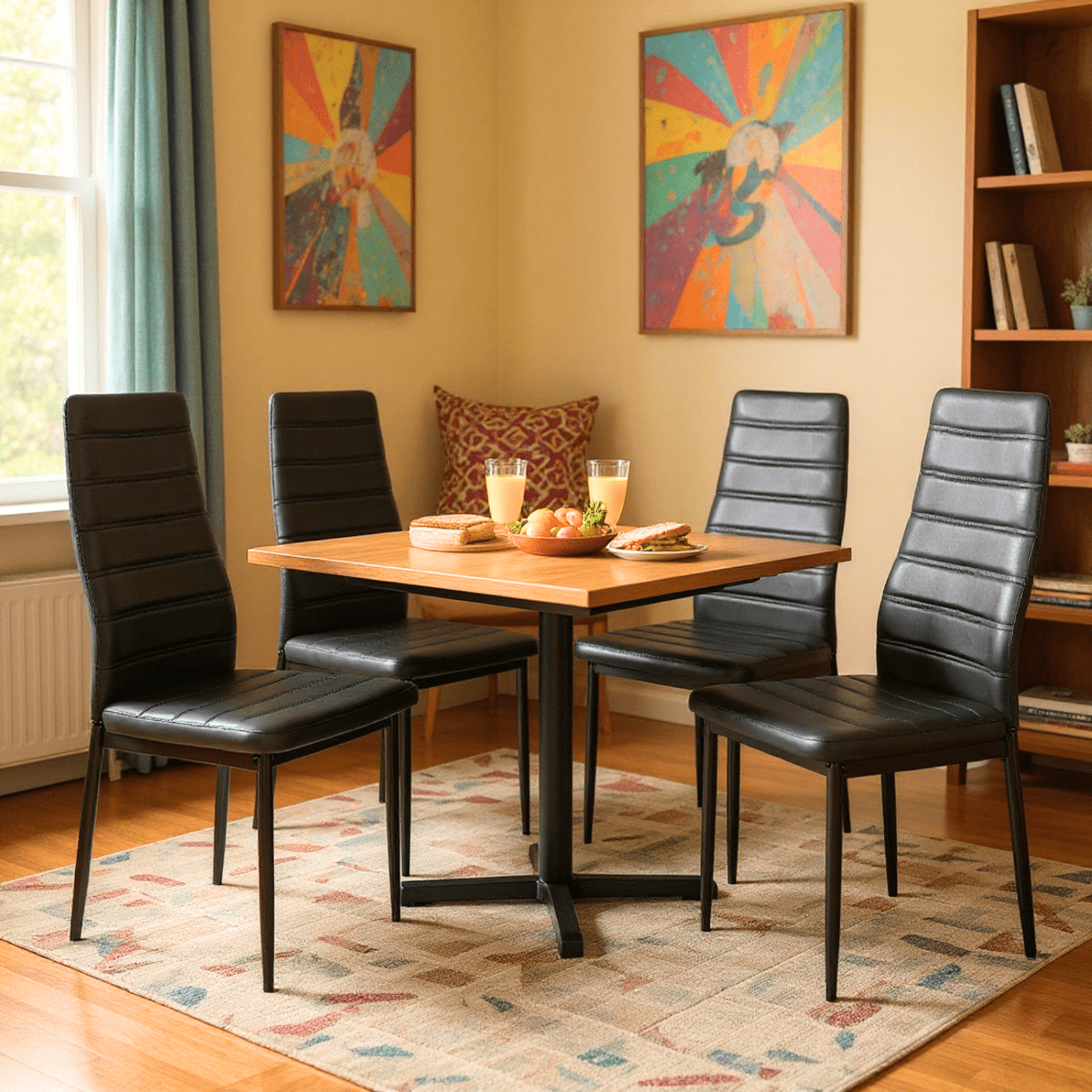 Homy Casa Set of 4 Black Faux Leather Dining Chairs Modern Slim-Back Kitchen & Dining Room Seating