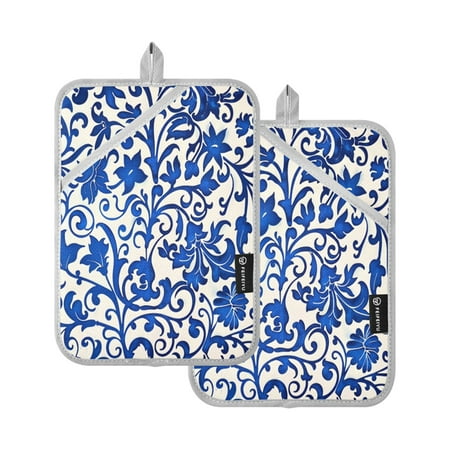 

Two Pieces Of Square Heat Insulation Pad Oven Mitts 7x9.8 Inch Oven Microwave Kitchen Cooking Baking Blue Flower