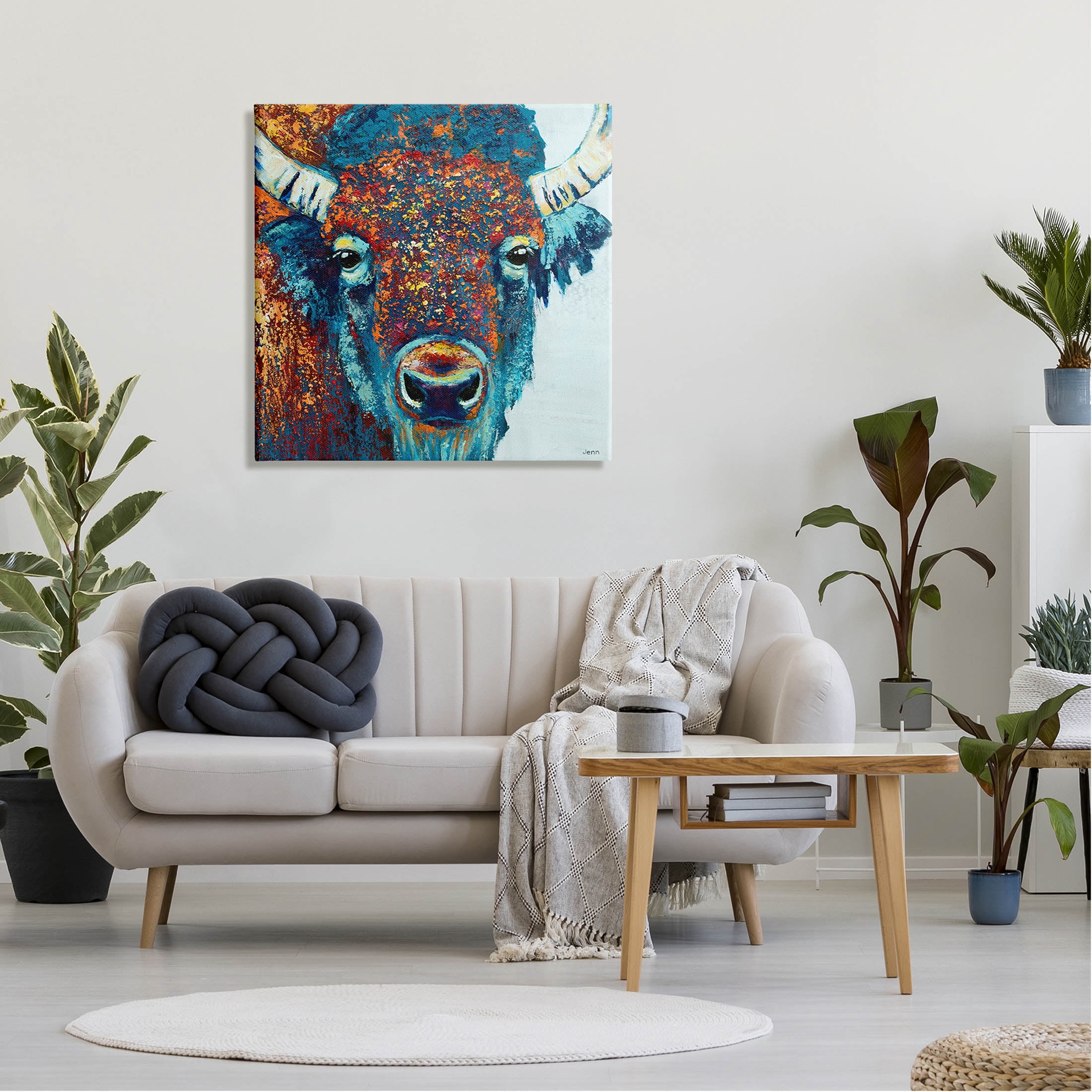 Bison Gazing Close Up Wildlife Animals & Insects Painting Gallery Wrapped Canvas Print Wall Art