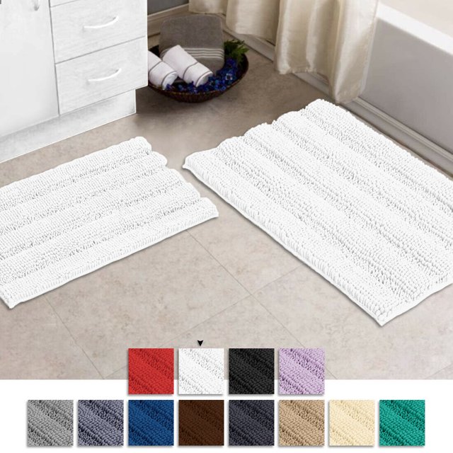 Alfombras de baño Fuzzy Chenille antideslizantes, alfombras de baño, alfombras de baño a rayas extrasuaves y absorbentes para interior/cocina. LuxUrux tapetes para baño