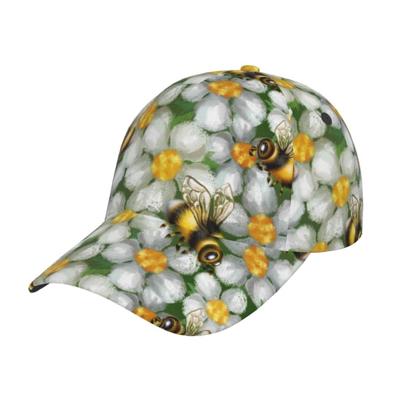 Vsdgher Bees and Flower Print Classic Low Profile Baseball Cap Golf Dad Hat Adjustable Hats Men Women Unconstructed Cap