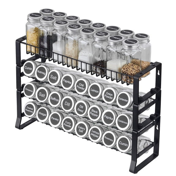 SEEKOL  Spice Rack Organizer for Cabinet 2-Tier Kitchen Countertop Storage, Expandable 18-24 Jars Spice Shelf for Pantry Counter Cabinet, Space Saving Seasoning Organizer.
