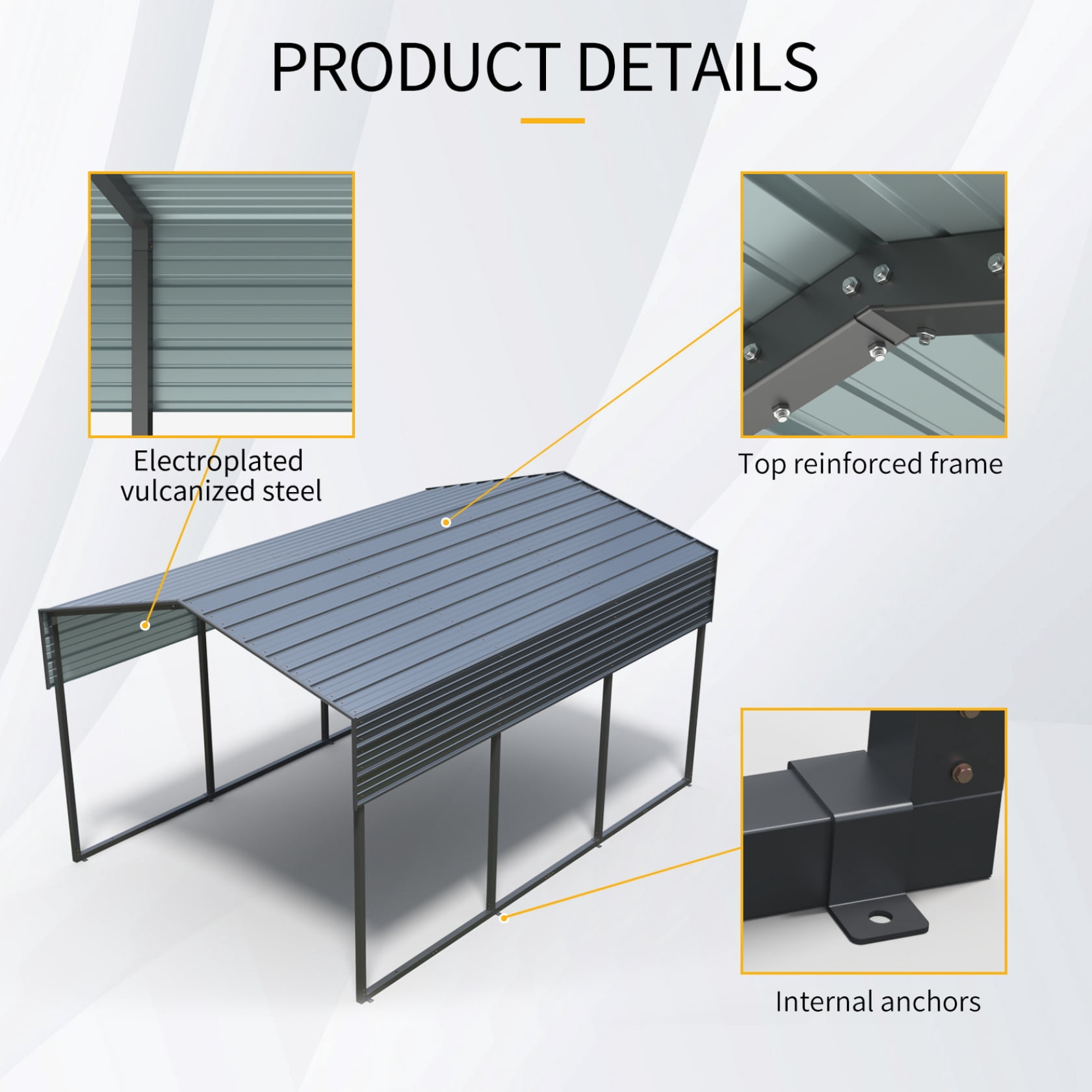 Miekor Furniture Outdoor Carport, 10 X 15 FT Carport, Heavy Duty Carport Canopy with Galvanized Steel Roof and Frame, Metal Carport Large Garage for Driveway Car, Truck ,302 ibs 30925