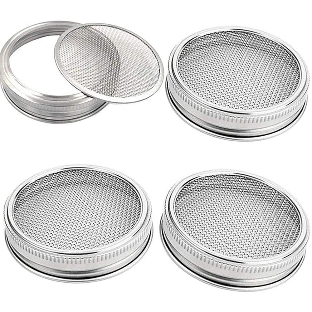 VIVEFOX 4 Pack Stainless Steel Sprouting Jar Lid, Regular Mouth Mason