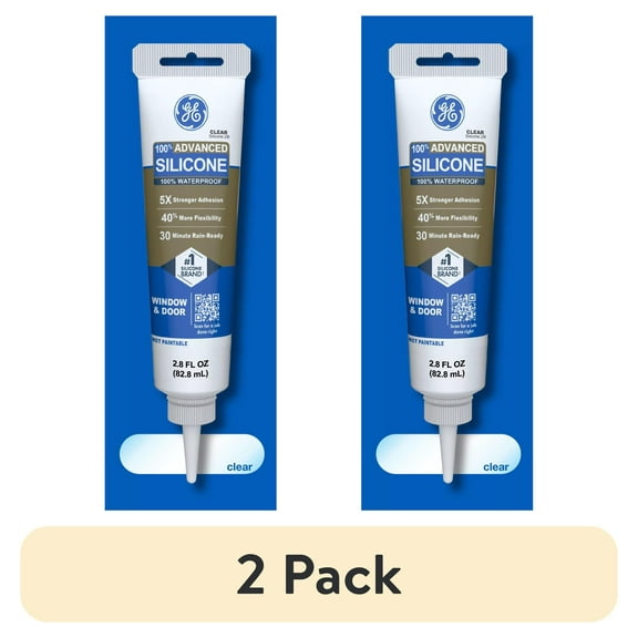 (2 pack) GE Advanced Silicone Window & Door Sealant, Pack of 1, Clear 2.8 fl oz Tube