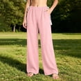 thumbnail image 5 of Womens Striped Wide Leg Pants New Wide Leg Pants for Women Elastic Waist Textured Long Trousers with Tassel Drawstring Loose Fist Casual Pants with Pockets, 5 of 6