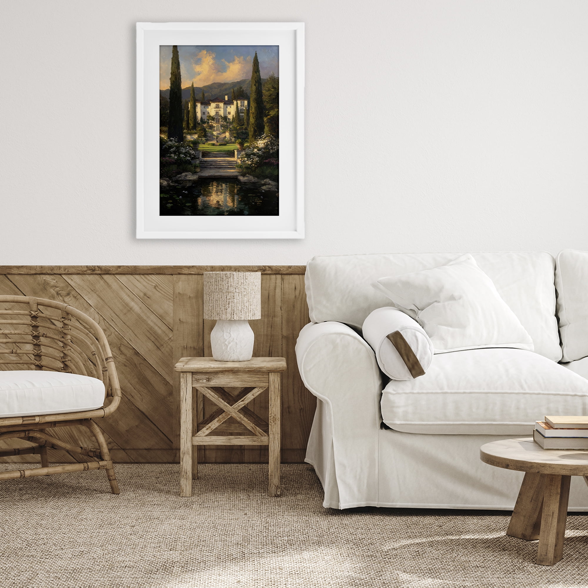 Stupell Industries Victorian Mansion at Sunset White Framed Print Under Glass, design by Petal Prints Design