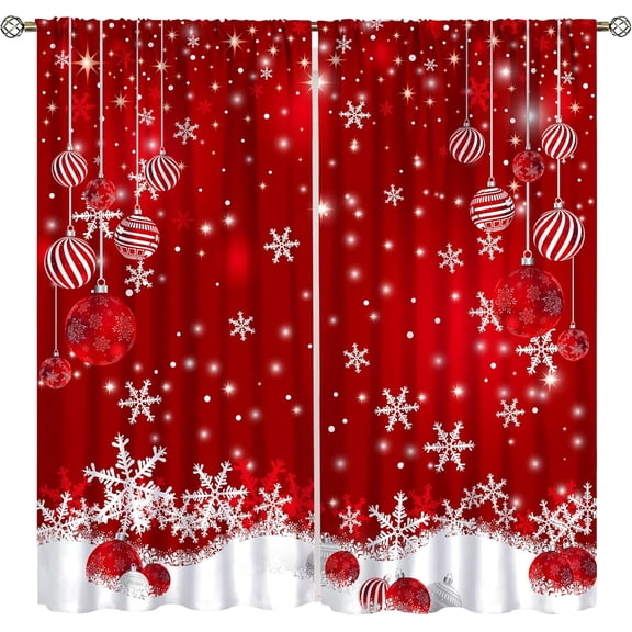 Christmas Window Curtains Winter Xmas Tree Glitter Print Curtains Home Decor Rod Pocket Living Room Bedroom Window Drapes Treatment Fabric 2Panels 42 (W) x 54(L) Inch Blackout