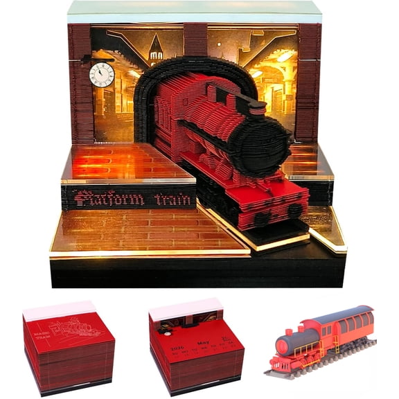 3D Calendar 2026 with LED and Switch, Christmas Tree Time Piece Calendar Tear-Away Paper Art Notepad Creative 3D Memo Artsy Pad Calendars for Record Planner Bookmark Gift Decorative Decor (No battery