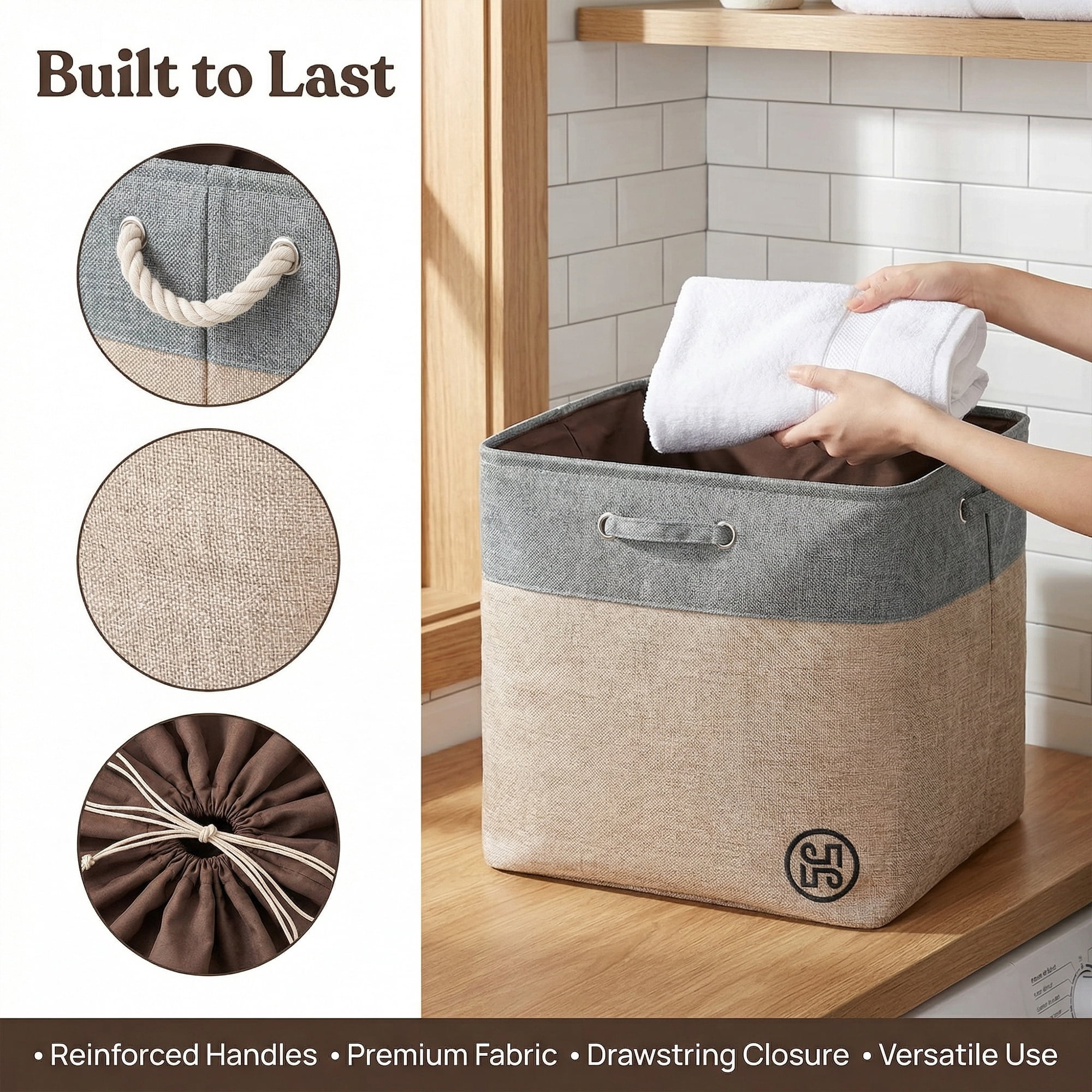 Unique Bargains Fabric Storage Bin with Handles Grey 17.3*15.7*16.5in