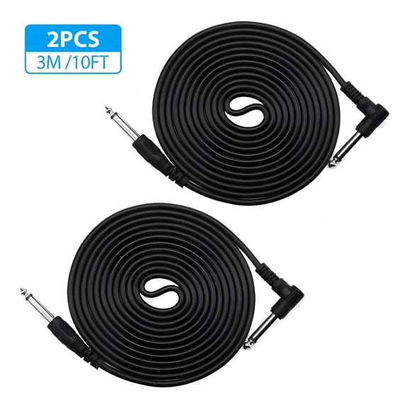 GJX 2 Pack Guitar Cable 10Ft/3M, Professional Instrument Cable with 1/4 Inch Right Angle Connectors, Electric Guitar Amp Cord with Oxygen Free Copper Conductors
