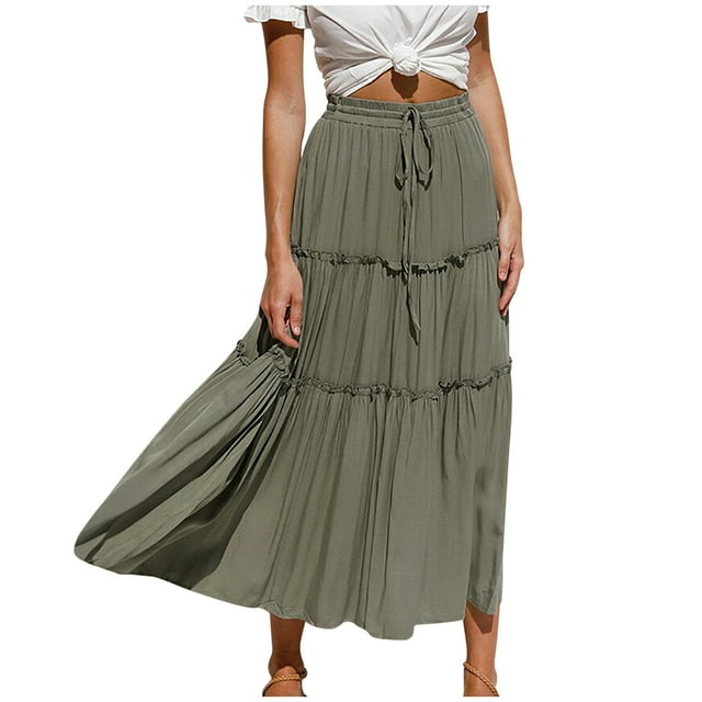 Falda de fiesta maxi midi delgada con cordón casual sólido de moda de verano para mujer Wmkox8yi FGJ1671