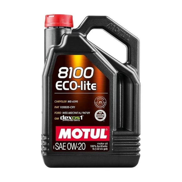 Aceite de motor Motul 8100 Eco-Lite SAE 0W20 100% Sintético para motor a Gasolina, Garrafa de 5 litros