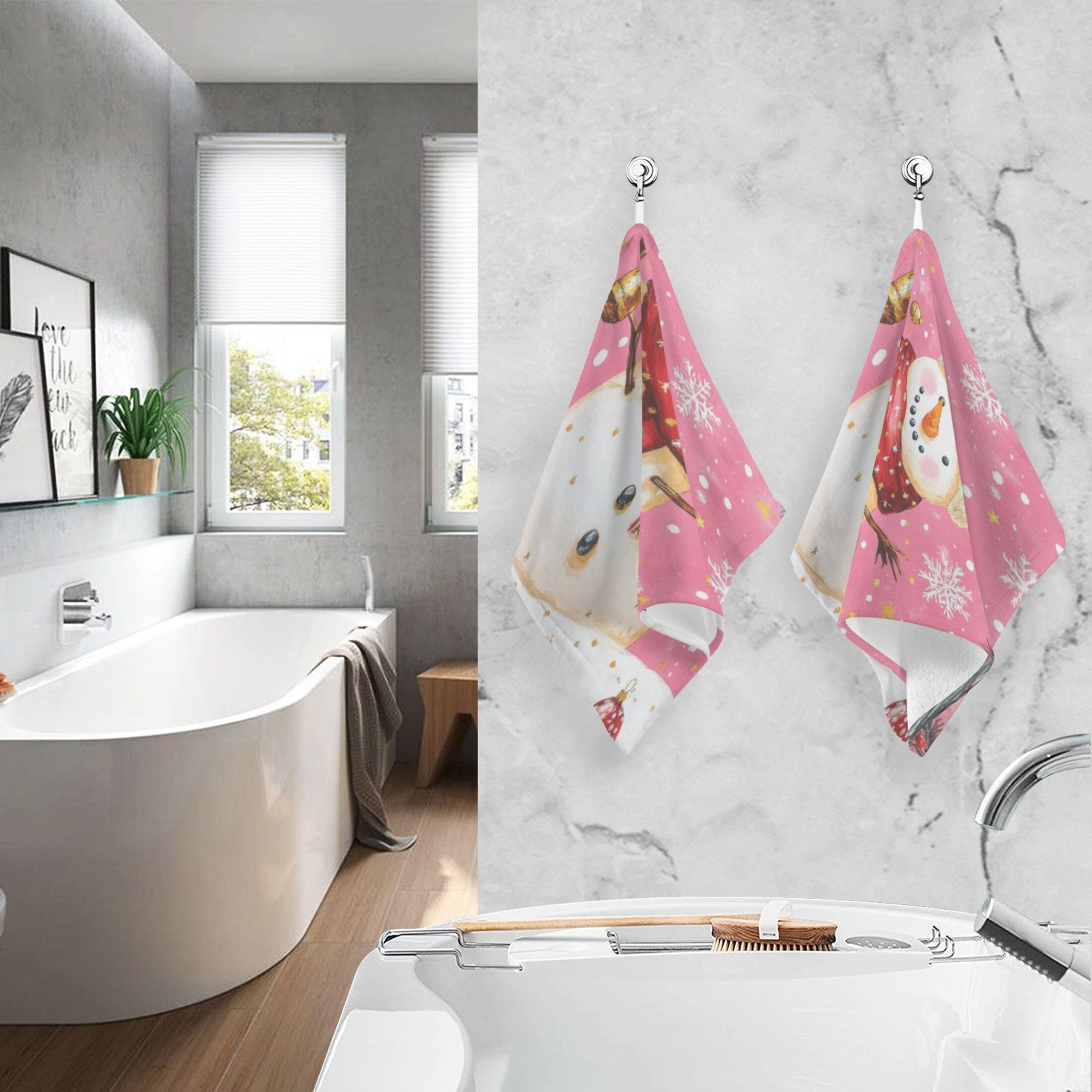 Cotton Towel Two-Piece 16x28 Inch One Sizex2 Face Towel Set Towel Set Cotton Hand Bath Towel Bathroom Beach Pink Christmas Lovely Snowman