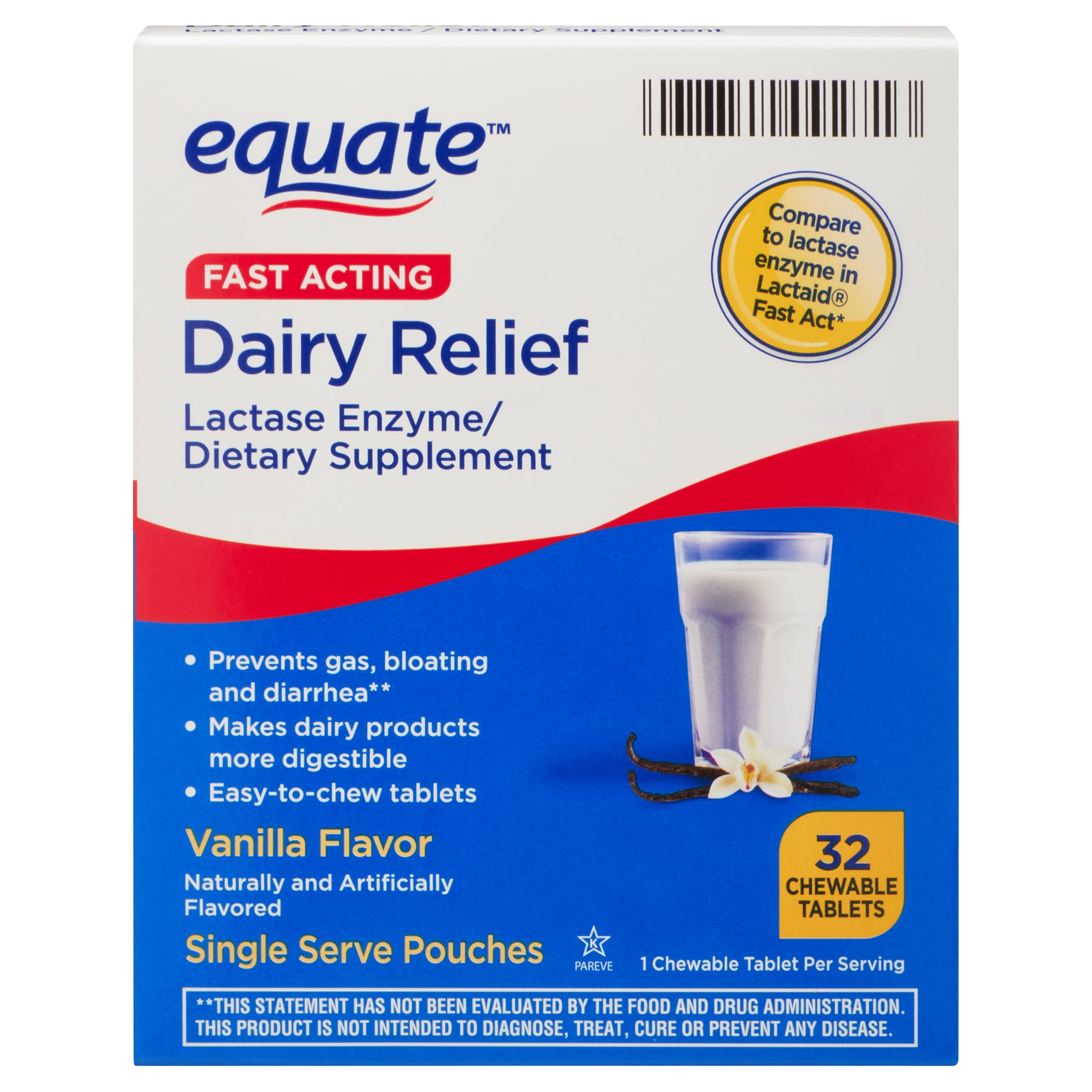 Equate Fast Acting Dairy Relief Vanilla Flavor Lactase Enzyme/Dietary  Supplement, 32 count - Walmart.com