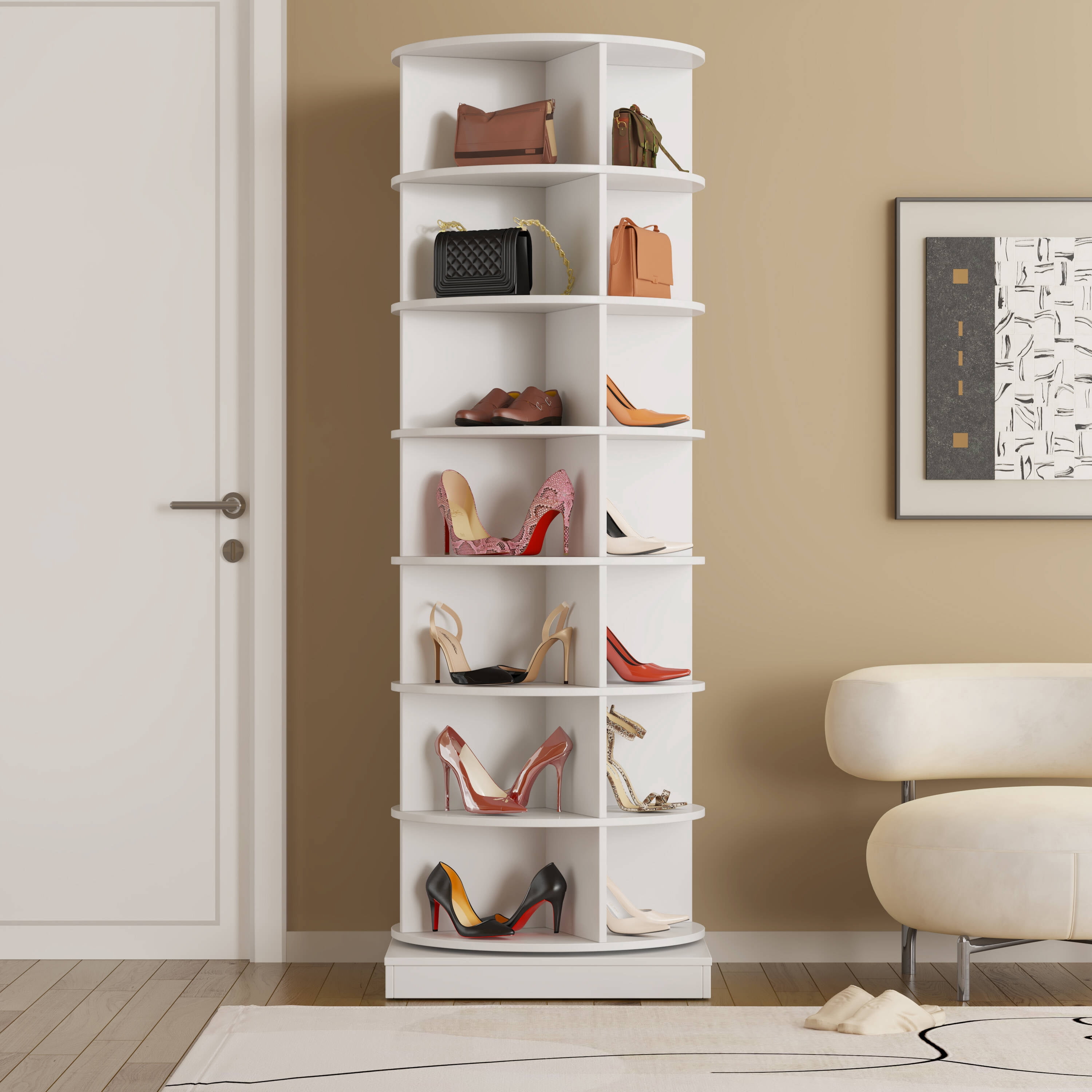 7-Tier Rotating Shoe Rack Tower, Spinning Shoe Display, 360° Rotating Shoe Rack Storage Rotating Organization for Handbag Closet