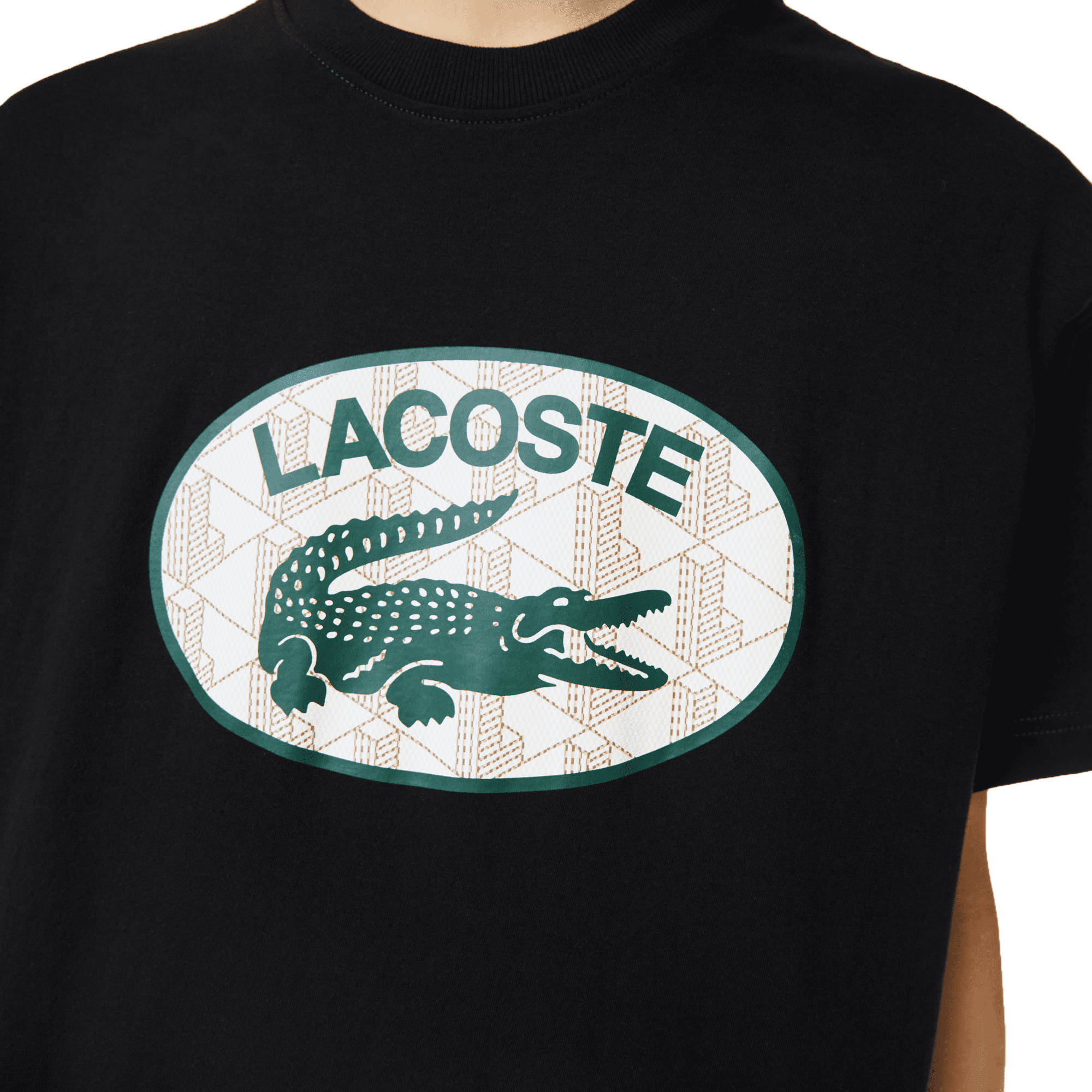 Branded 8/3XL Black Lacoste Monogram Print - Fit Men\'s Regular T-Shirt