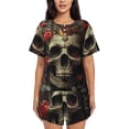thumbnail image 1 of Balery Classical Rose Crown Skull Conjunto de Pijama para Mujer con Estampado, Dos Piezas de Manga Corta y Shorts, Ropa de Dormir Suave con Cuello Redondo y Bolsillos-3X-Large, 1 of 6