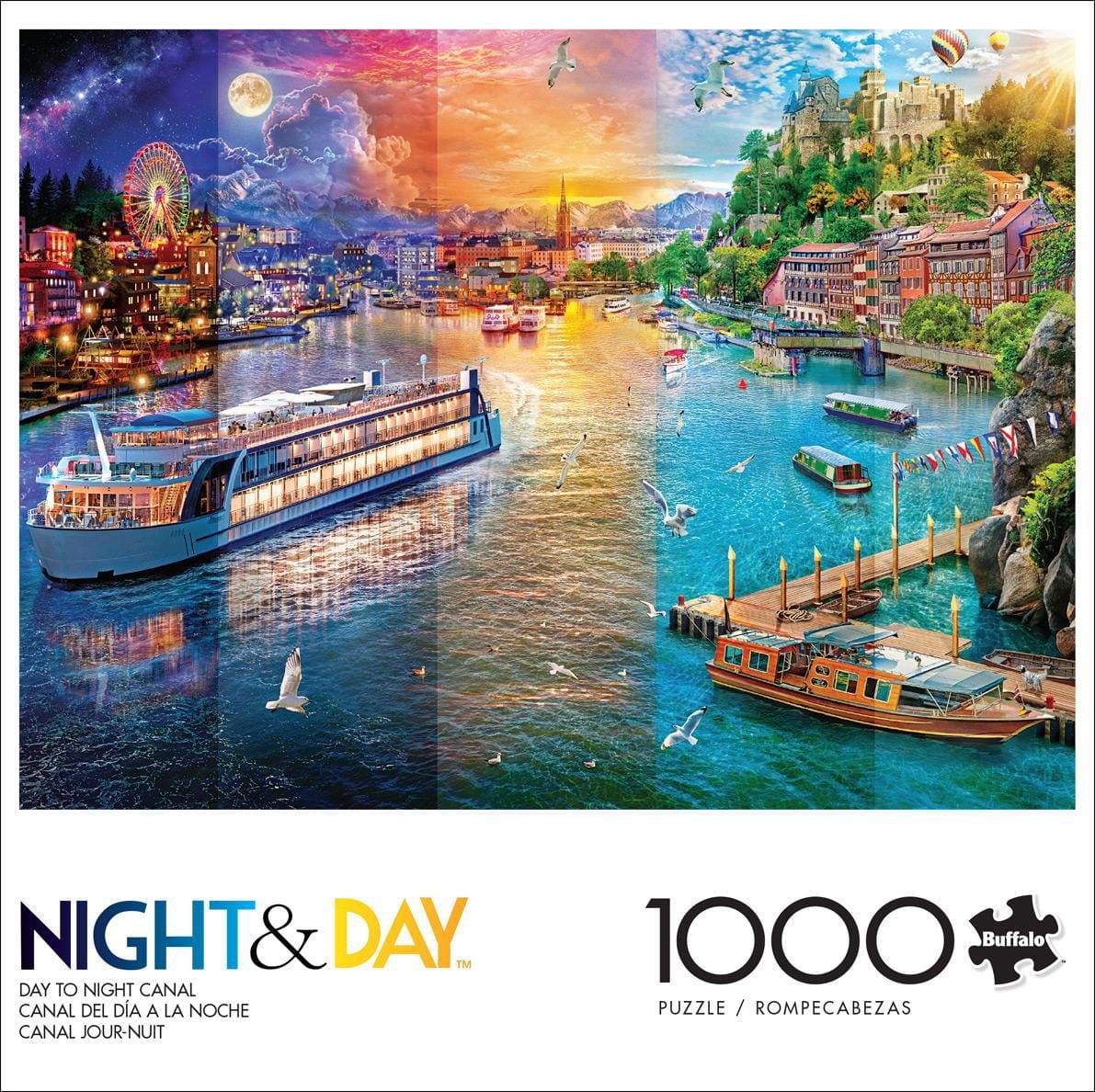 Buffalo Games - Le puzzle Night & Day - Day to Night Canal - en 1000 pièces