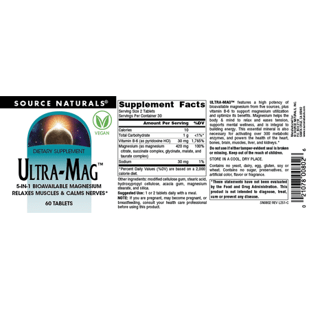ソースナチュラルズ ウルトラマグ 60粒 タブレット Source Naturals Ultra-Mag Tablets マグネシウム ミネラル 健やかなめぐり 健骨サポート 体づくり