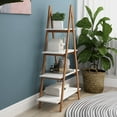 thumbnail image 4 of 4 Tier White Ladder Shelf, A Frame Wood Ladder Bookshelf, Modern Leaning Bookcase Book Shelves for Living Room, Bedroom, Study Room, Balcony (31.5"W x 11.8"D x 53.5"H), 4 of 7